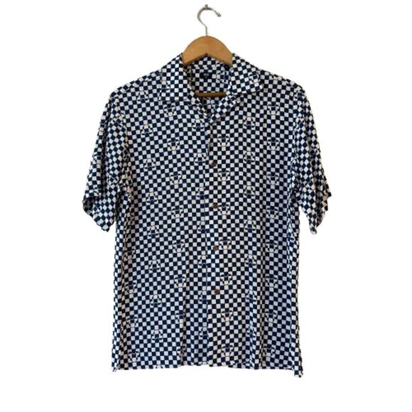 Uniqlo x Disney Mickey Mouse Open Collar Short Sleeve Camp Shirt XS Blue Checked - Picture 1 of 9